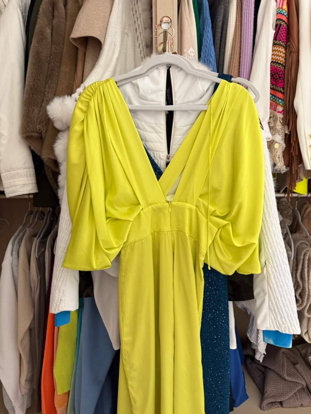 Francesca's Collections Neon Yellow V-Neck Maxi Dress